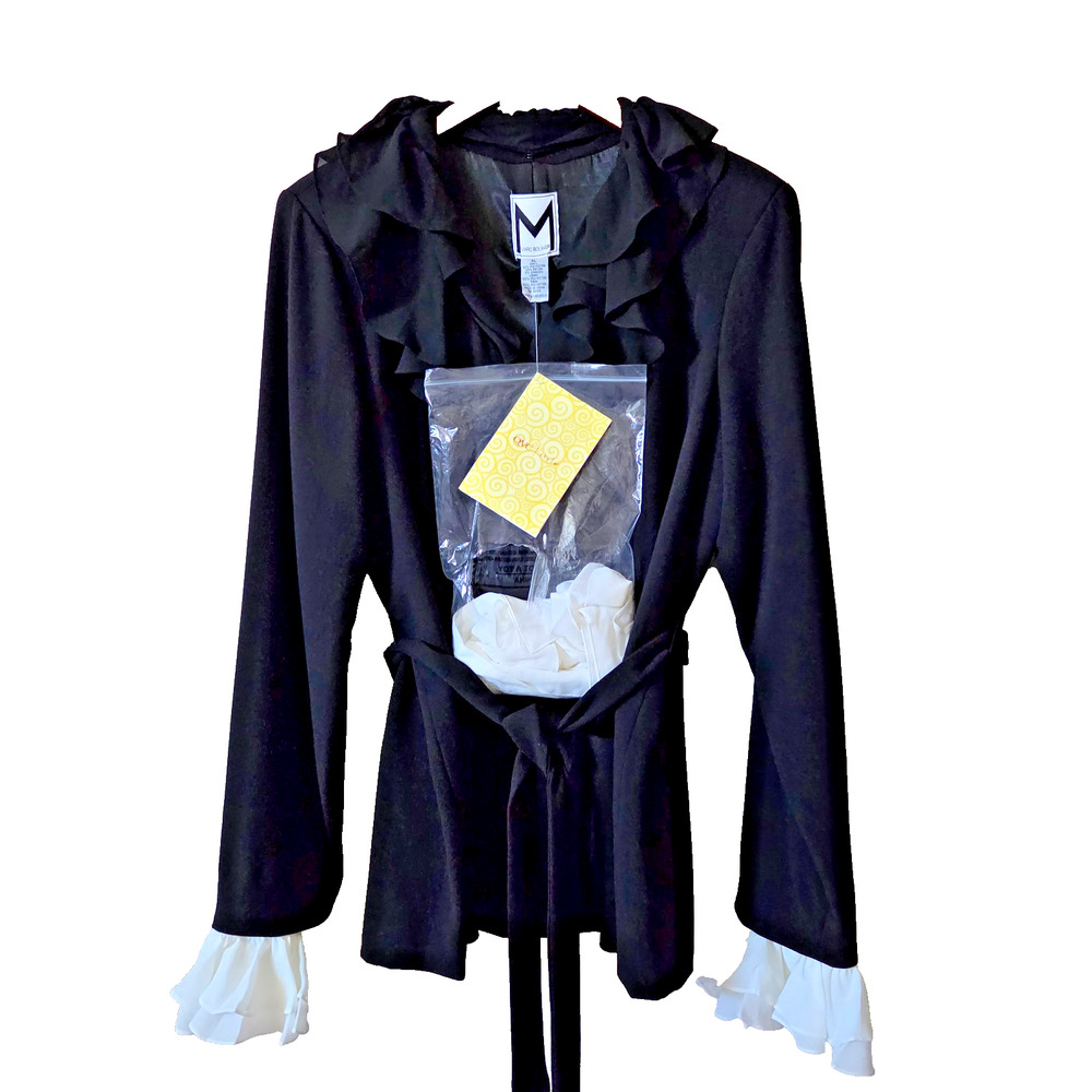 Marc Bouwer NWT Womens XL Black Blouse Convertible Ruffle Top Detachable Collar - Picture 6 of 16